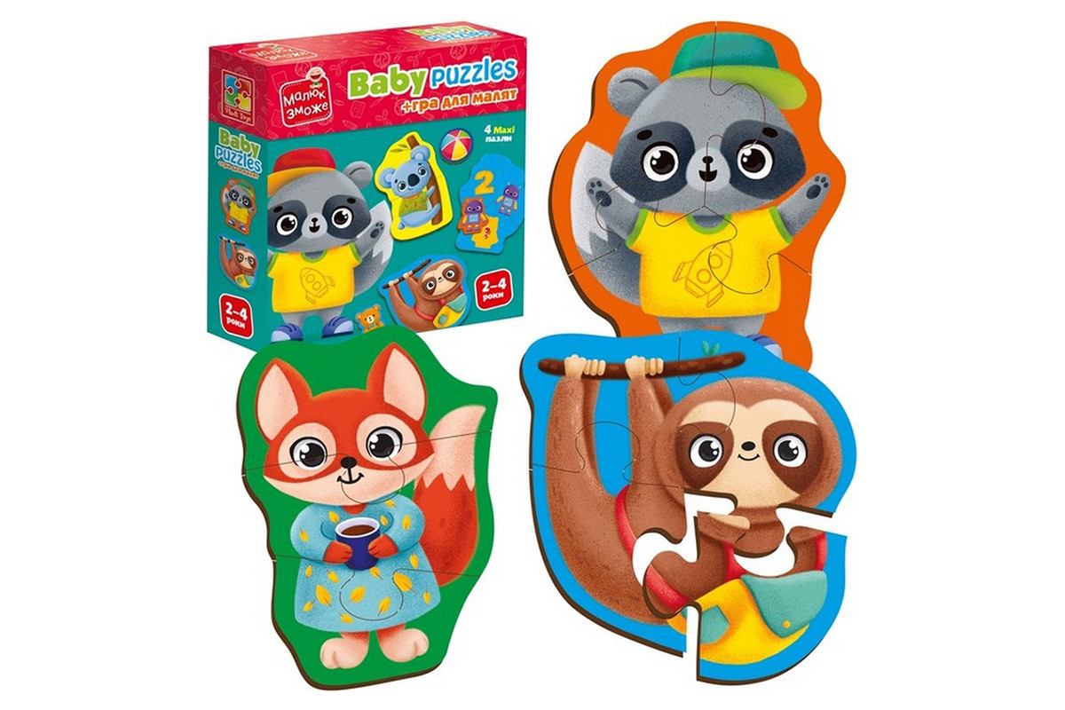 Дитячі розвивальні картонні пазли "Тварини. Іграшки" VT1722-27 з грою