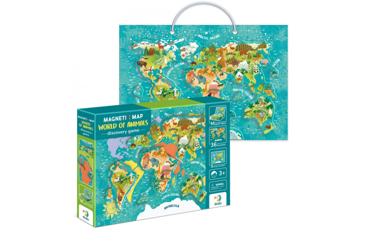 Детская магнитная карта мира животных 200267, 36 элементов