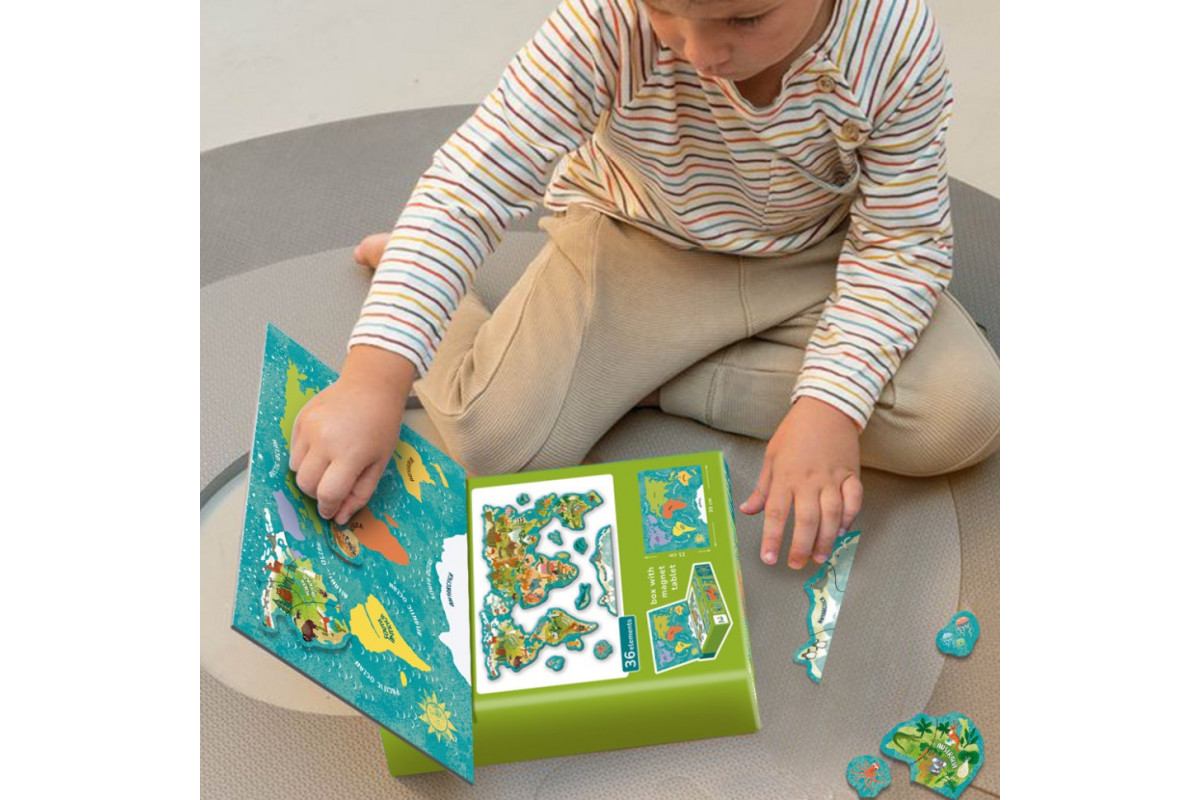 Детская магнитная карта мира животных 200267, 36 элементов