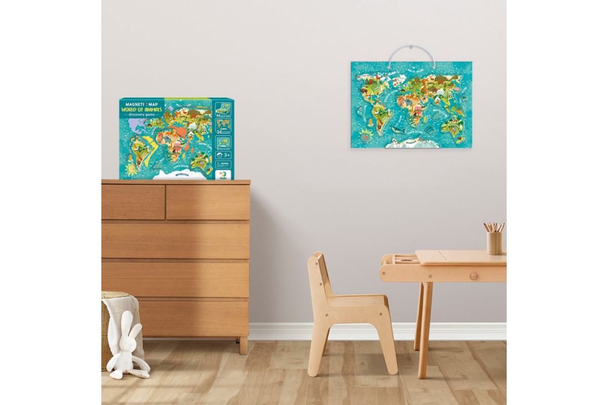 Детская магнитная карта мира животных 200267, 36 элементов