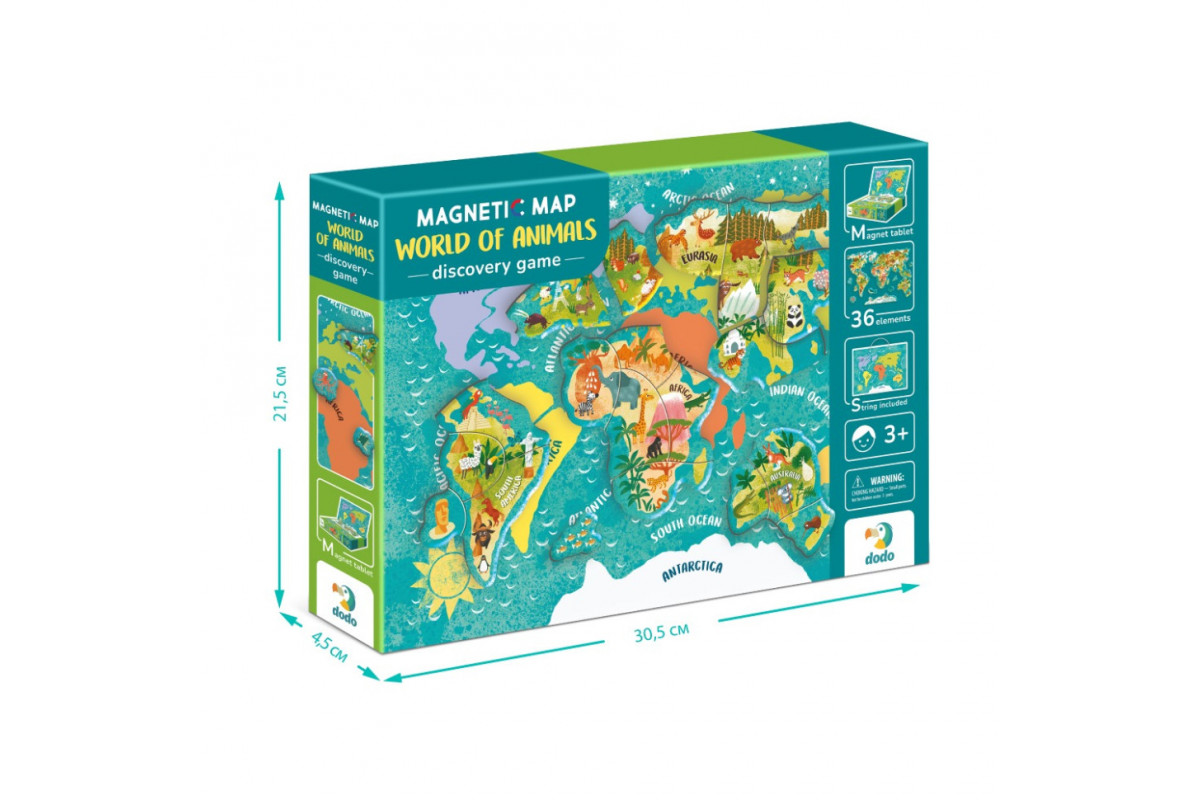 Детская магнитная карта мира животных 200267, 36 элементов