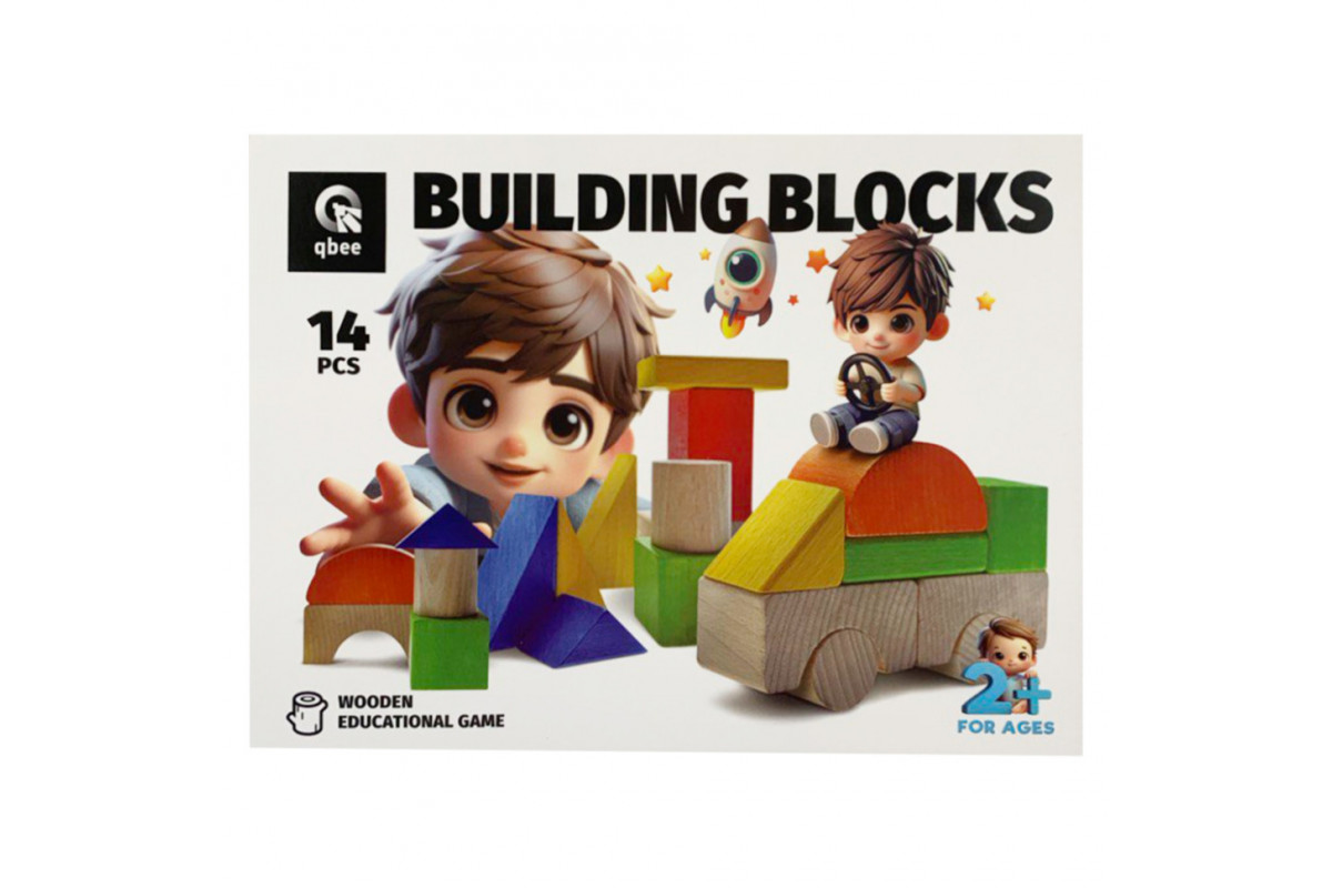 Детские деревянные строительные блоки "Город" QB700-008, 14 элементов