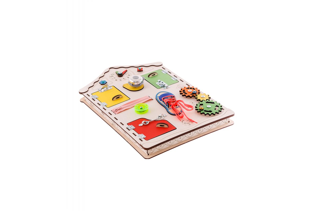 Детская доска домик развивающая. Бизиборд D008, 38х56х6