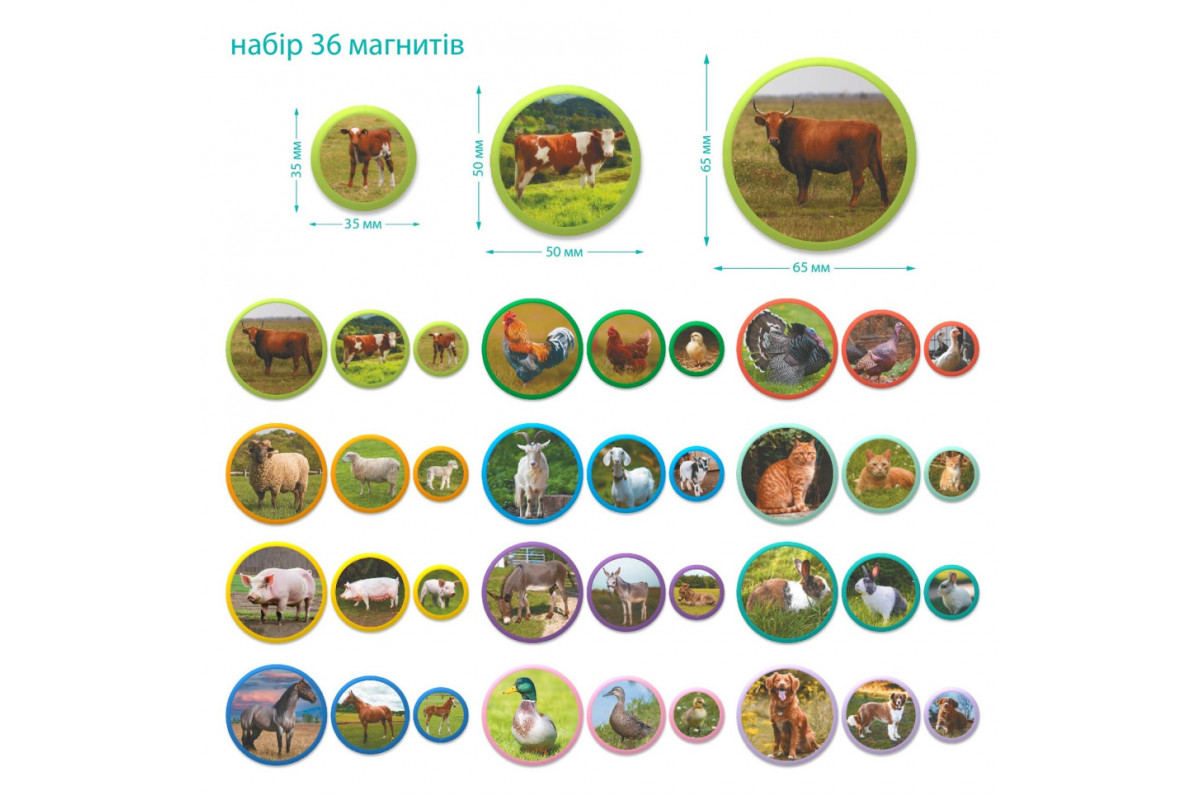 Детский магнитный набор Монтессори "Семьи животных: ферма" 200271, 36 элементов