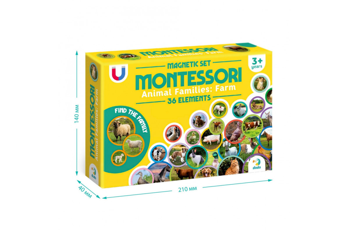 Детский магнитный набор Монтессори "Семьи животных: ферма" 200271, 36 элементов