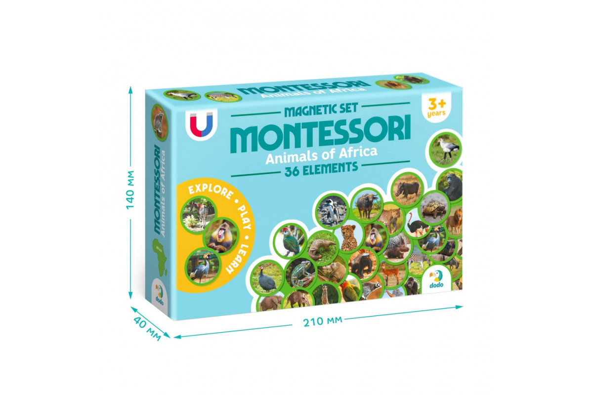 Детский магнитный набор Монтессори "Животные на континентах: Африка" 200284, 36 элементов