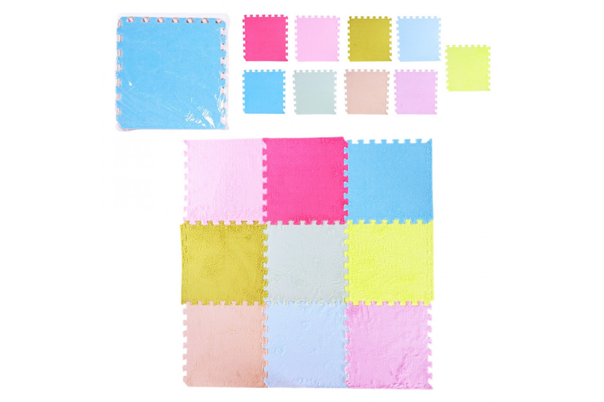 Деткий коврик-пазл K9703 плюшевый 30x30x0,6 см 9 деталей