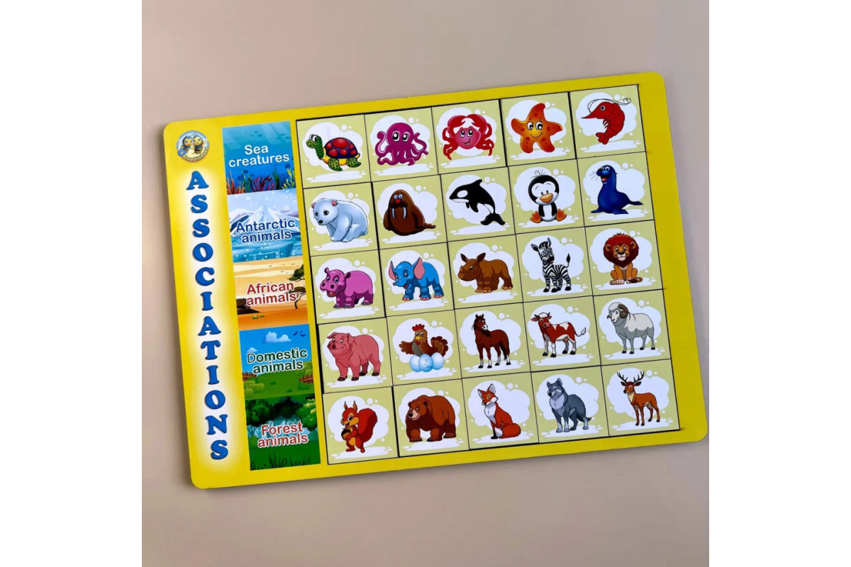 Дерев'яний пазл-вкладиш "Асоціації - види тварин" Ubumblebees (ПСД133) PSD133, 25 плашок