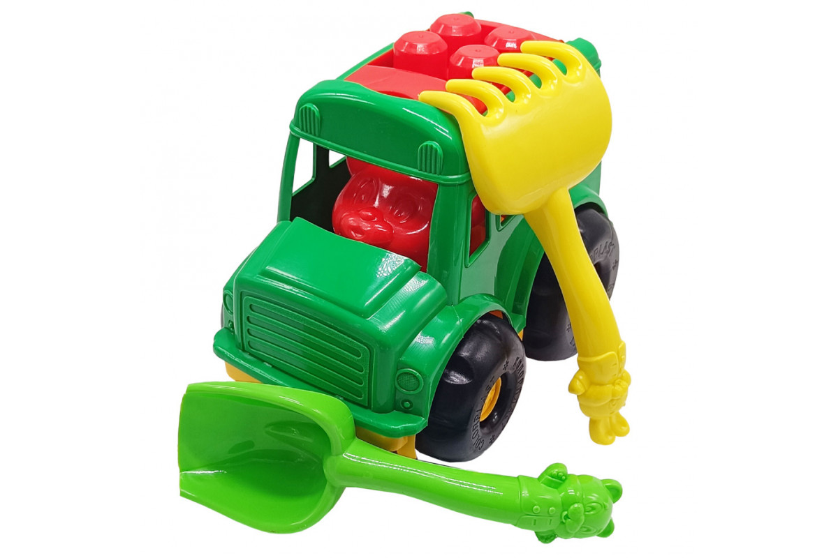 Дитячий пісочний набір "Автобус-бусік" 0091 лопатка, граблі Зелений