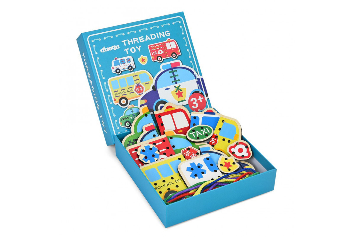 Дитяча дерев'яна іграшка-шнурівка "Транспорт" MD 1985(Turquoise)