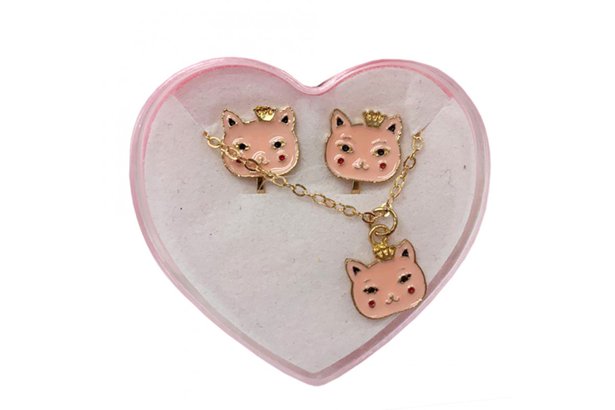 Біжутерія дитяча 2 в 1 "Рожева Киця" B4318-1 сережки + підвіска