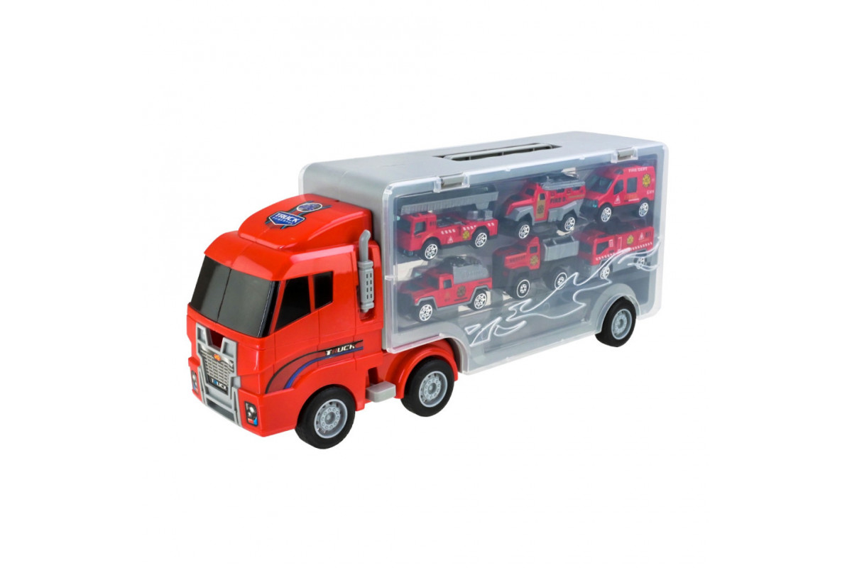 Детский трейлер с машинками PS006-2, 6 машинок