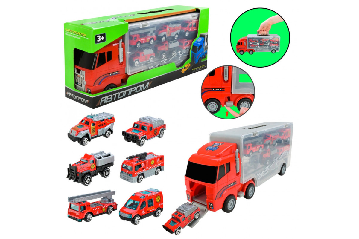 Детский трейлер с машинками PS006-2, 6 машинок