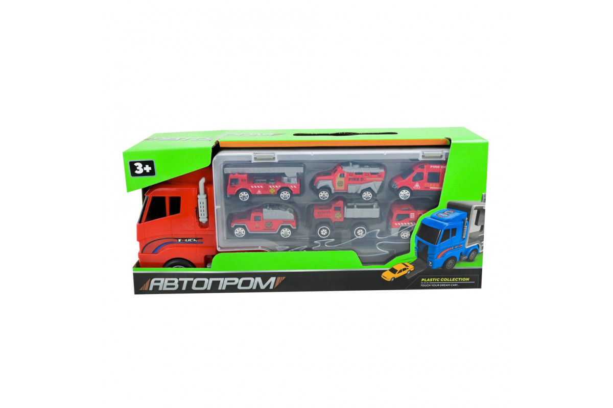 Детский трейлер с машинками PS006-2, 6 машинок