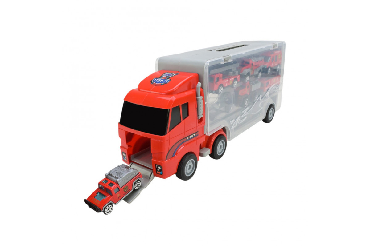 Детский трейлер с машинками PS006-2, 6 машинок