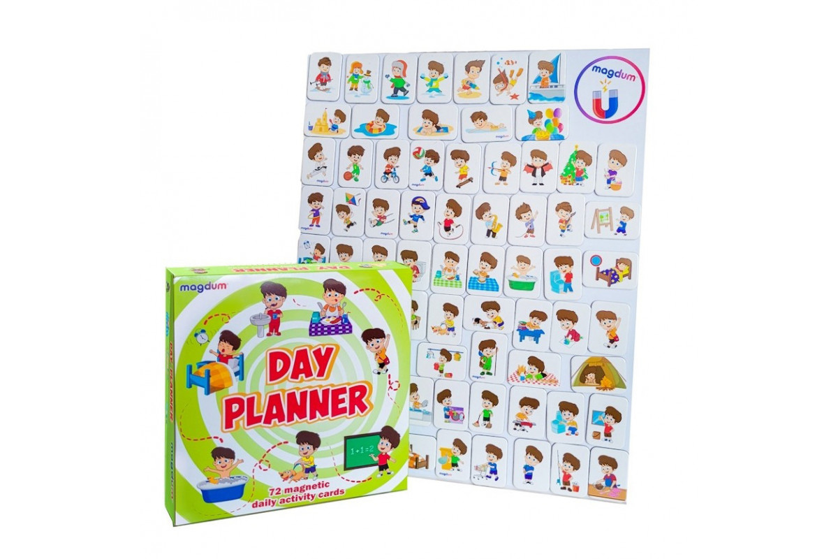 Дитячий розвиваючий набір магнітів "Розпорядок дня" ML4032-03, 72 магнітні фігурки