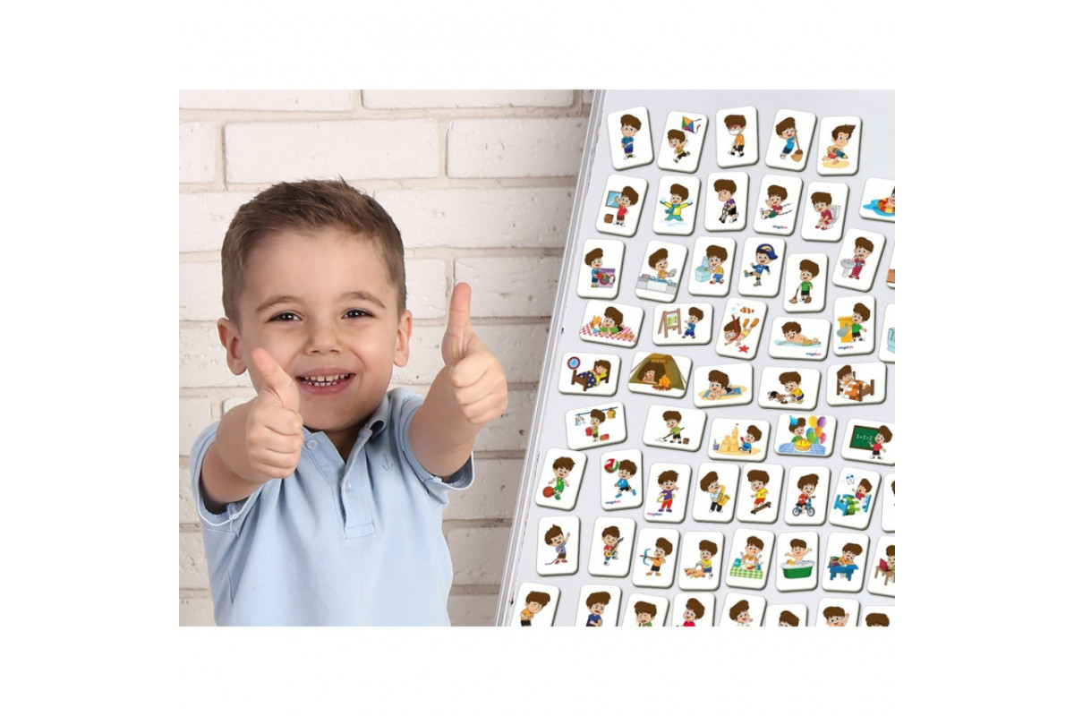 Дитячий розвиваючий набір магнітів "Розпорядок дня" ML4032-03, 72 магнітні фігурки