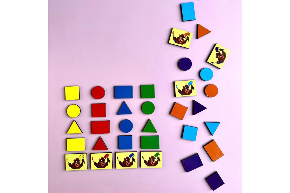 Деревянный пазл-вкладыш "Бобры-маляры – 2" Ubumblebees (ПСД104) PSD104 геометрические фигуры