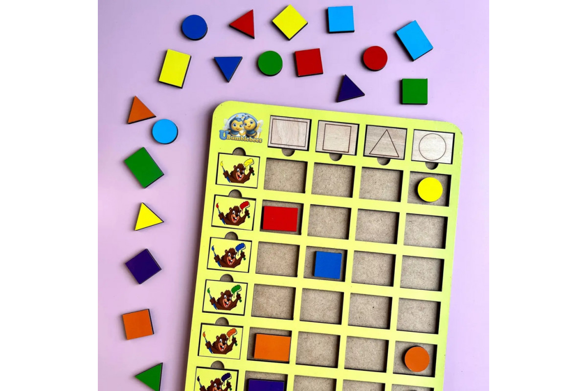 Деревянный пазл-вкладыш "Бобры-маляры – 2" Ubumblebees (ПСД104) PSD104 геометрические фигуры