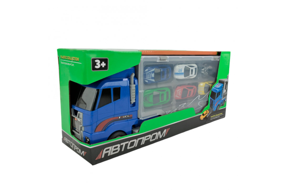 Детский трейлер с машинками PS006-1, 6 машинок