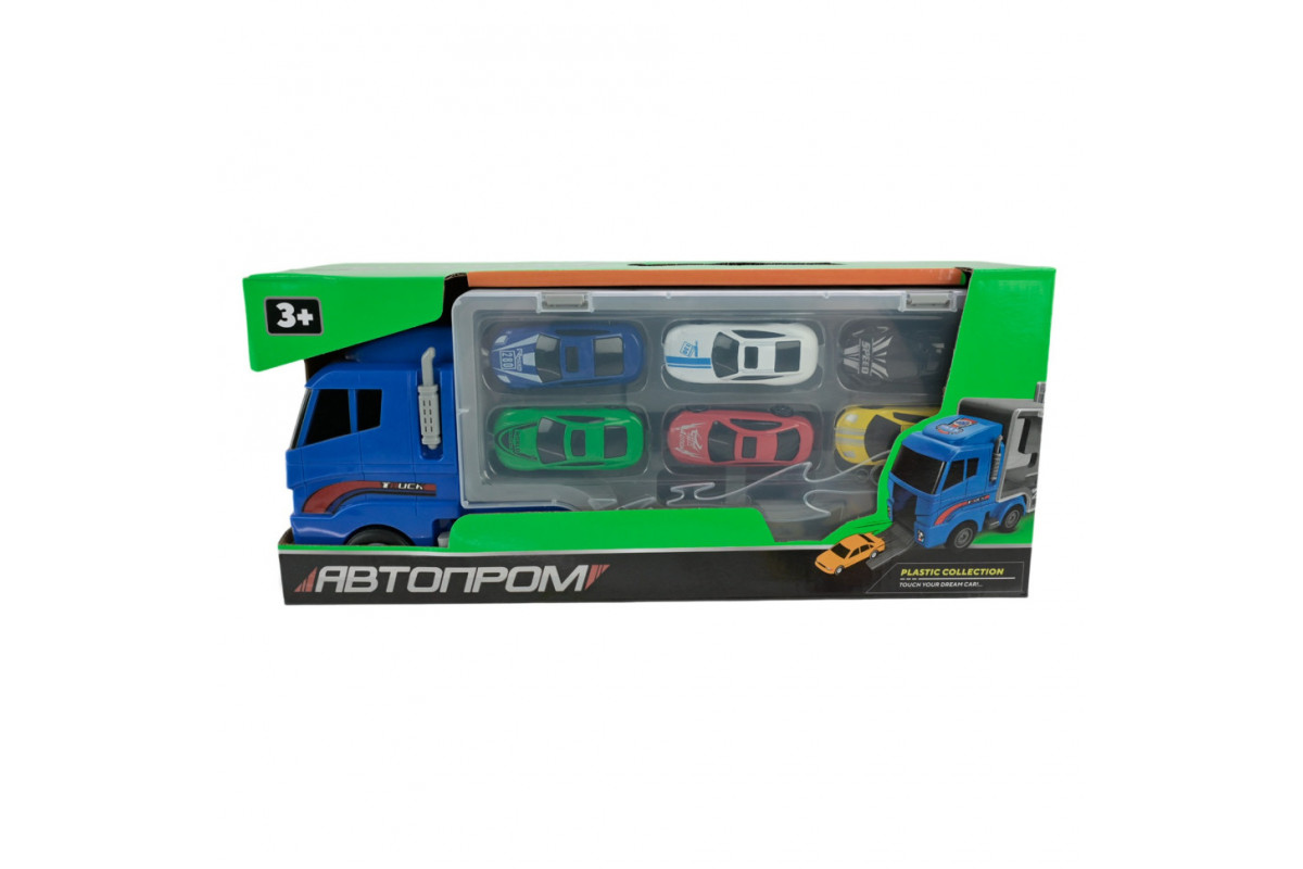 Детский трейлер с машинками PS006-1, 6 машинок