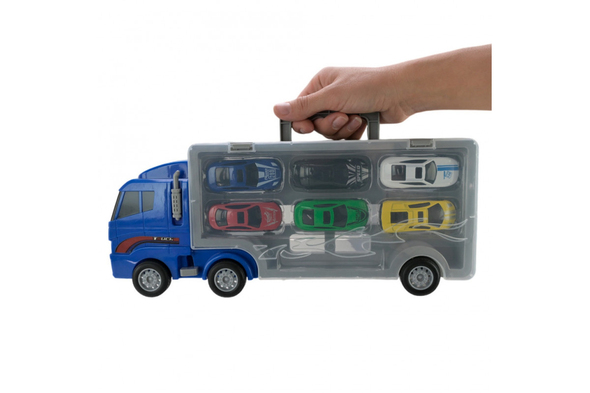 Детский трейлер с машинками PS006-1, 6 машинок