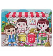 Детский деревянный пазл-вкладыш "Субботник" MD 1343-18, 12 элементов 15 х 11 х 0,4 см