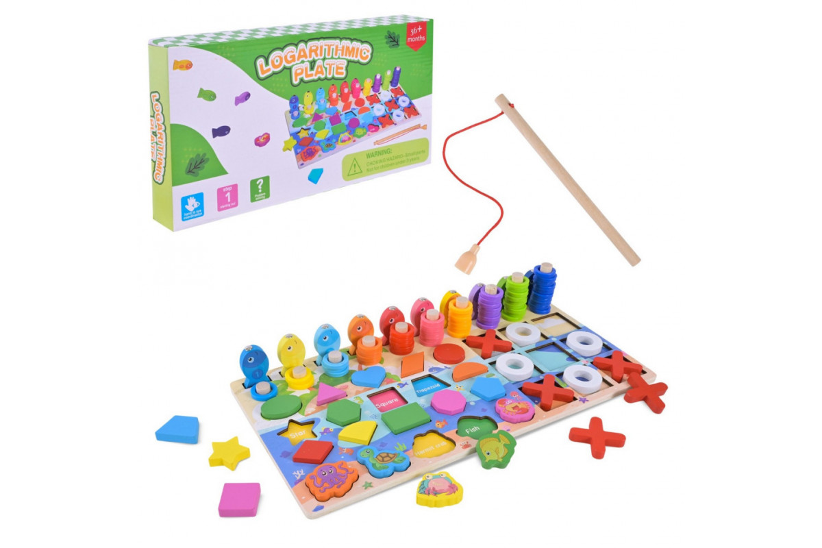 Деревянная игрушка Центр развивающий C9426 вкладыши, пирамидки, рыбалка