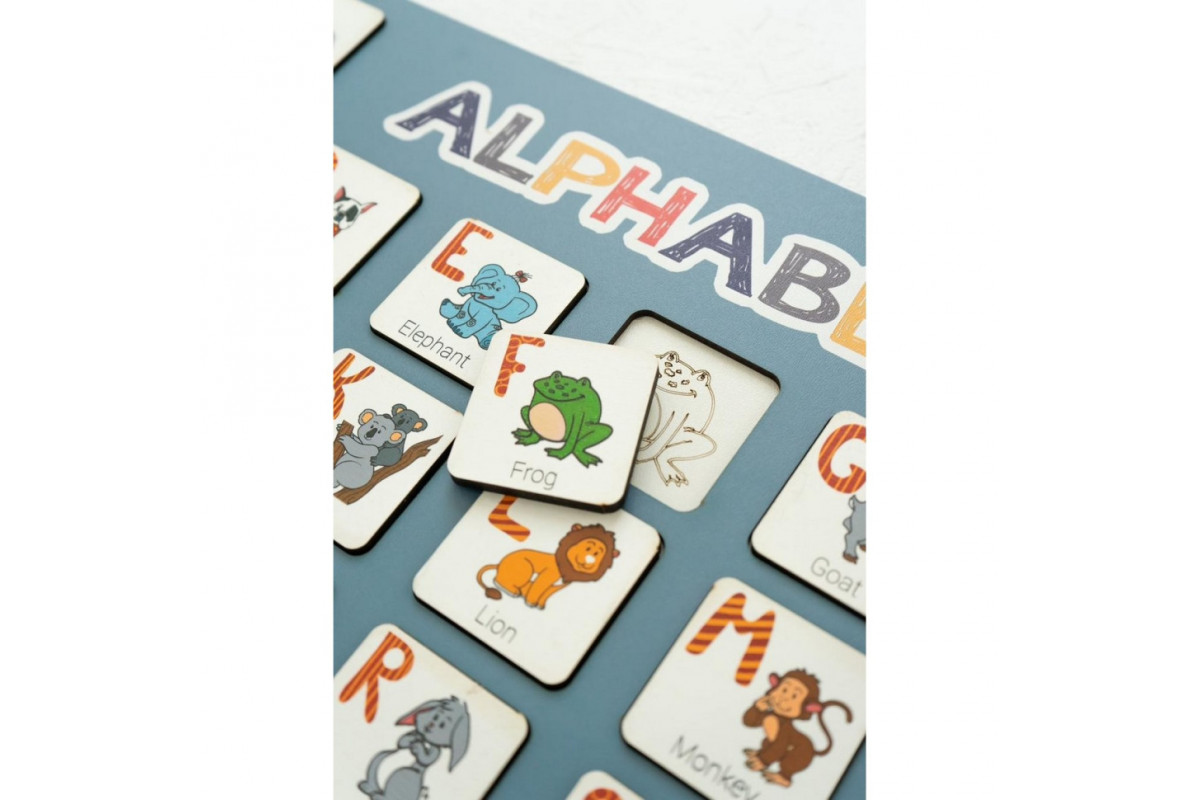 Деревянный алфавит-вкладыш английский "ALPHABET" 3240-03-002 синий 29х39 см