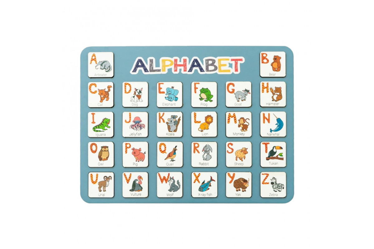 Деревянный алфавит-вкладыш английский "ALPHABET" 3240-03-002 синий 29х39 см