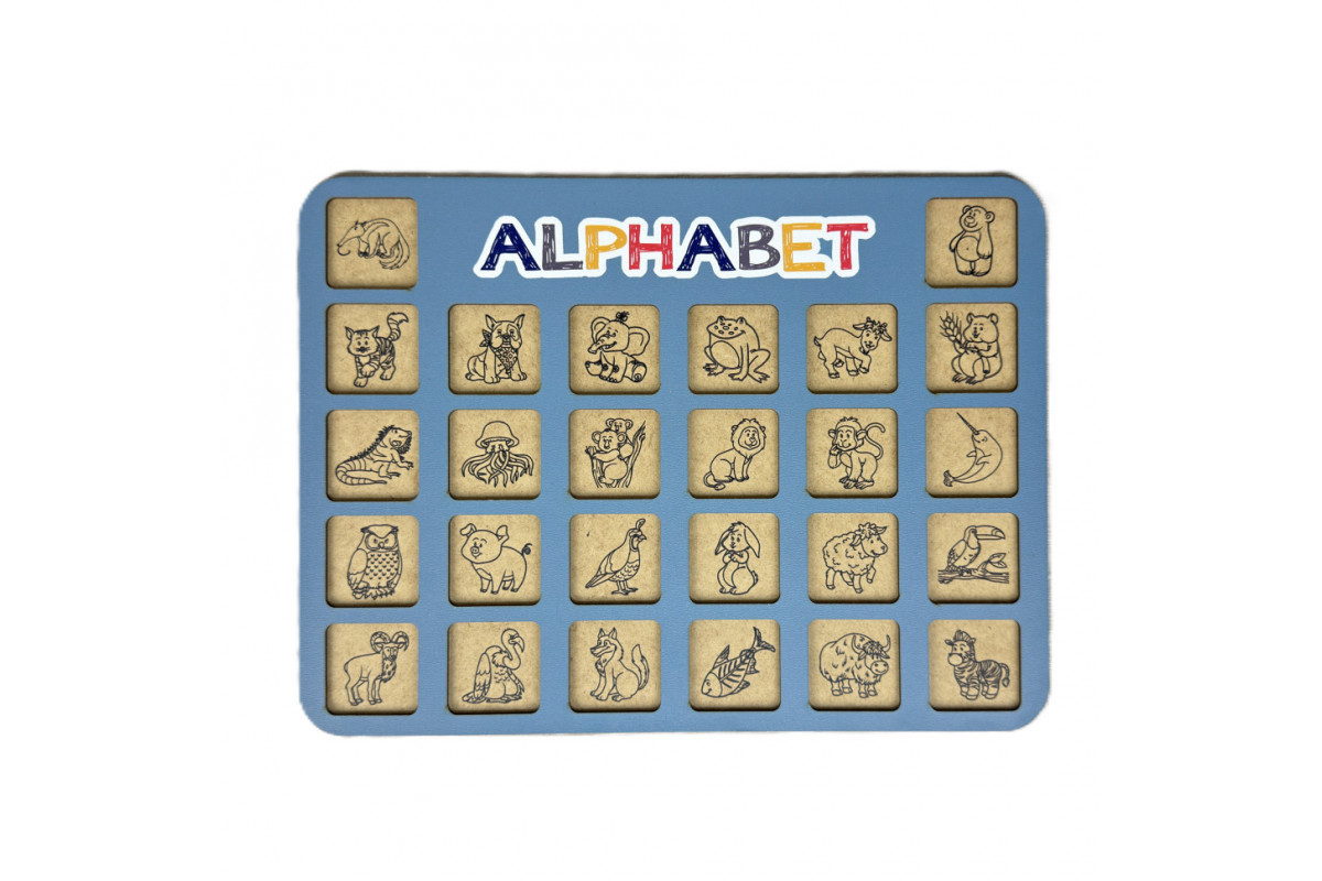 Деревянный алфавит-вкладыш английский "ALPHABET" 3240-03-002 синий 29х39 см