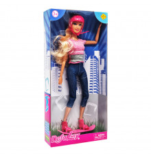 Детская кукла на скейте в шлеме DEFA 8375 шарнирная Розовый