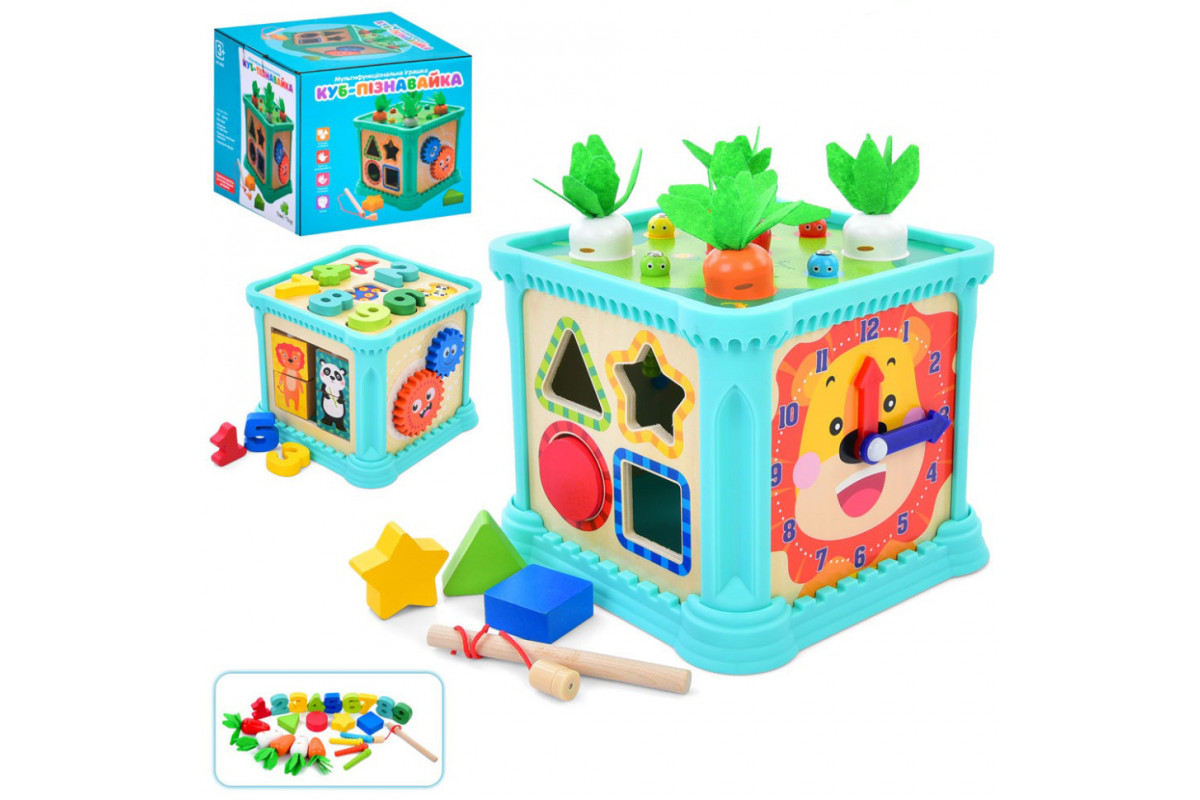 Мультифункціональна іграшка "Куб-Пізнавайка" MD 0835 сортер, шестерні, цифри, годинник