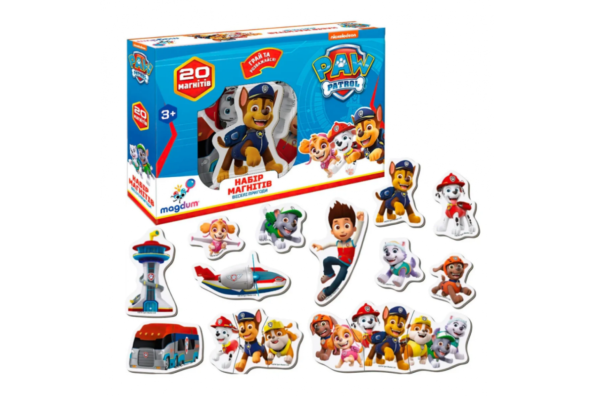 Дитячий набір магнітів Щенячий патруль "Веселі пригоди" Magdum ML4034-01 20 шт