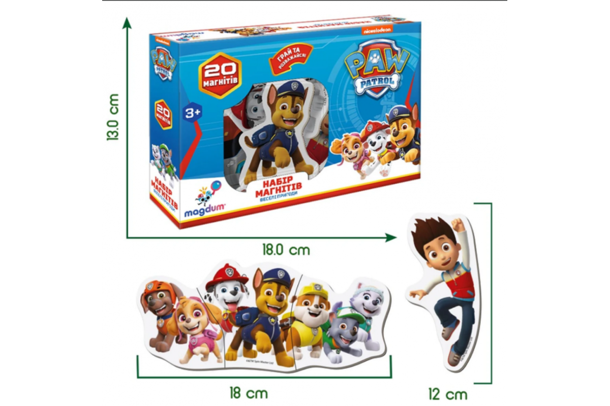 Дитячий набір магнітів Щенячий патруль "Веселі пригоди" Magdum ML4034-01 20 шт