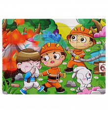 Детский деревянный пазл-вкладыш "Пожарные на работе" MD 1343-16, 12 элементов 15 х 11 х 0,4 см