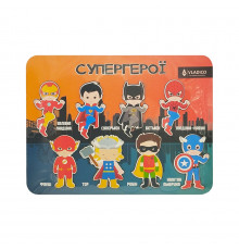 Дерев'яний пазл-вкладиш "Супер герої" 3240-05-003, 34х25 см, 8 елементів