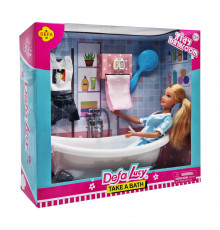 Детская кукла с ванночкой DEFA 8444 полотенце, расческа, одежда Голубой