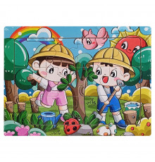 Детский деревянный пазл-вкладыш "Посадка деревьев" MD 1343-15, 12 элементов 15 х 11 х 0,4 см