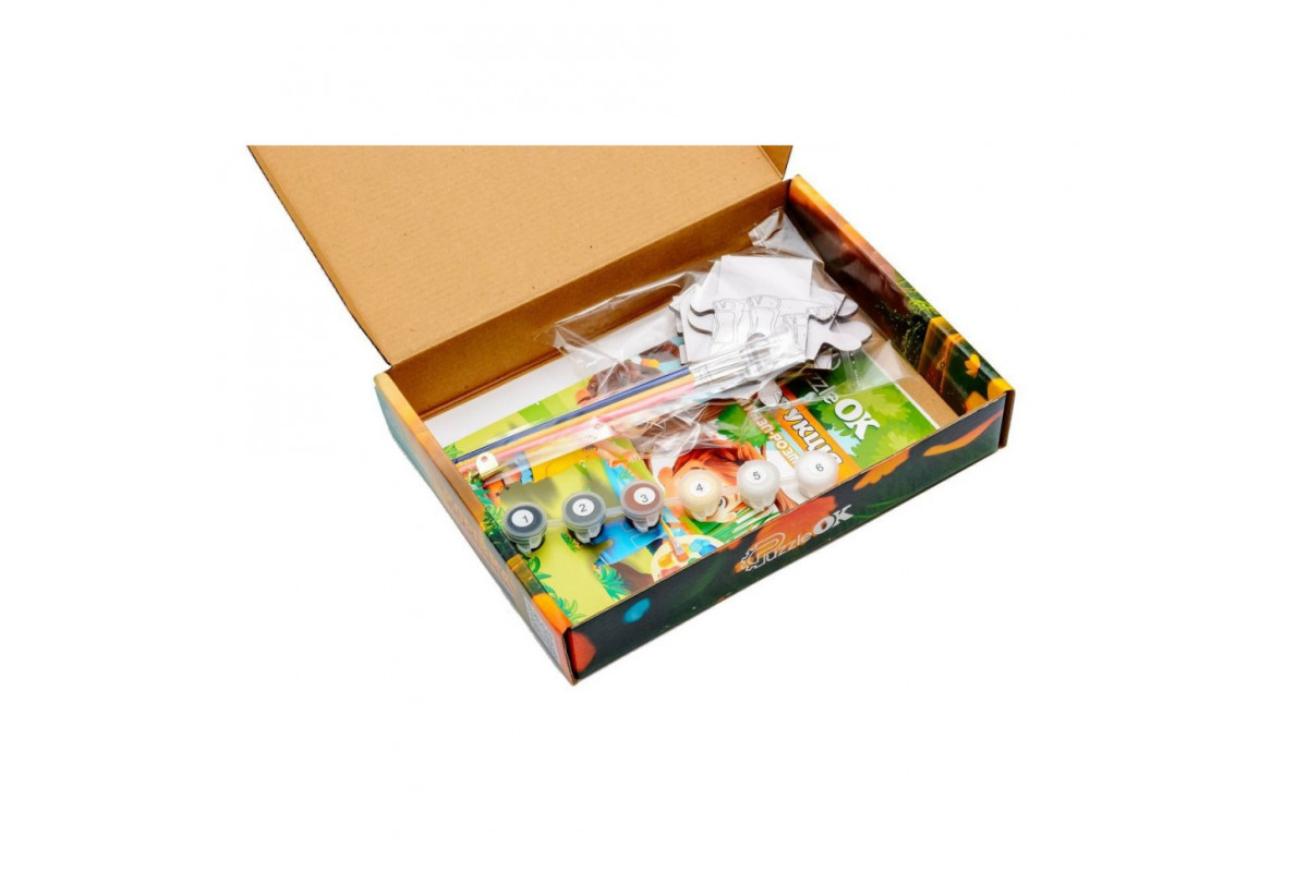 Деревʼяний пазл-розмальовка А5 "Корівка" Puz-22936 пензлик, фарби, клейка плівка