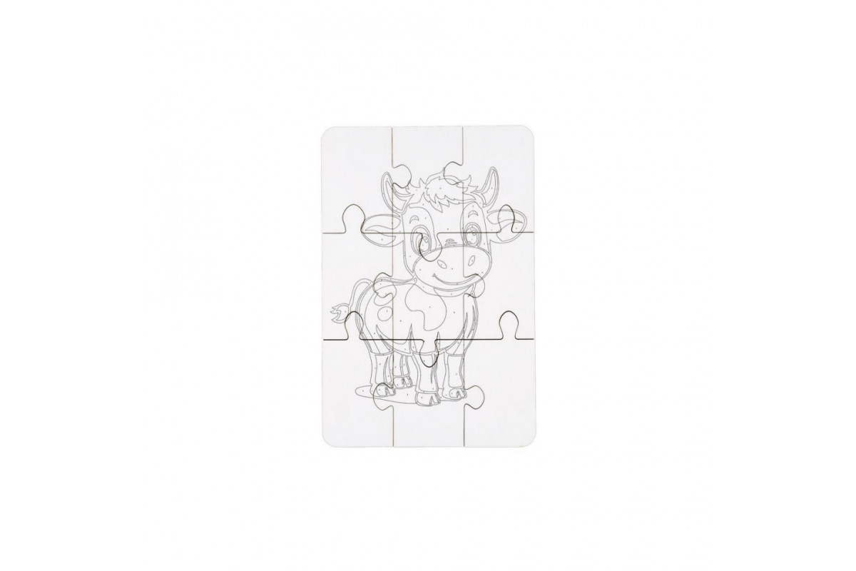 Деревʼяний пазл-розмальовка А5 "Корівка" Puz-22936 пензлик, фарби, клейка плівка