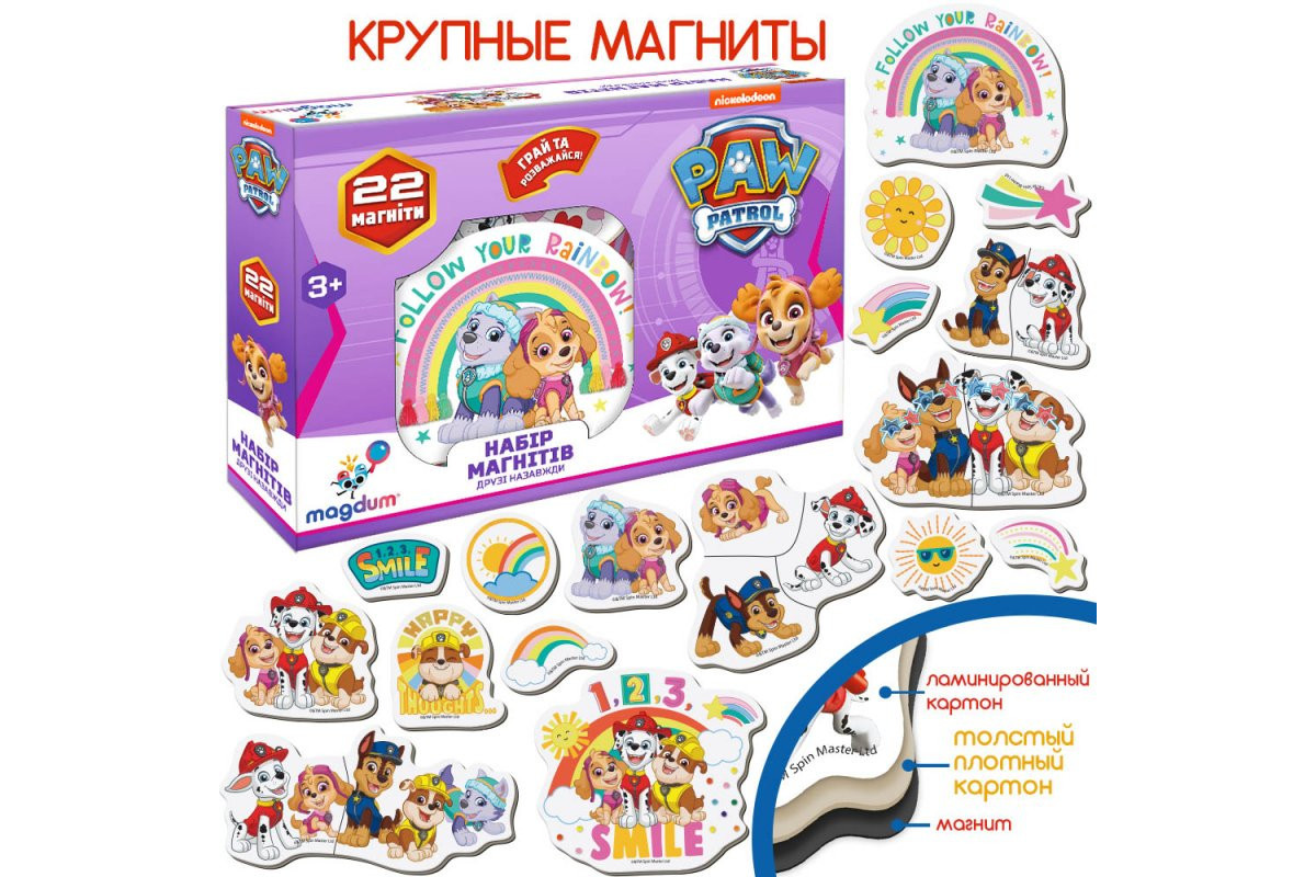 Дитячий набір магнітів Щенячий патруль "Друзі назавжди" Magdum ML4034-03 22 шт