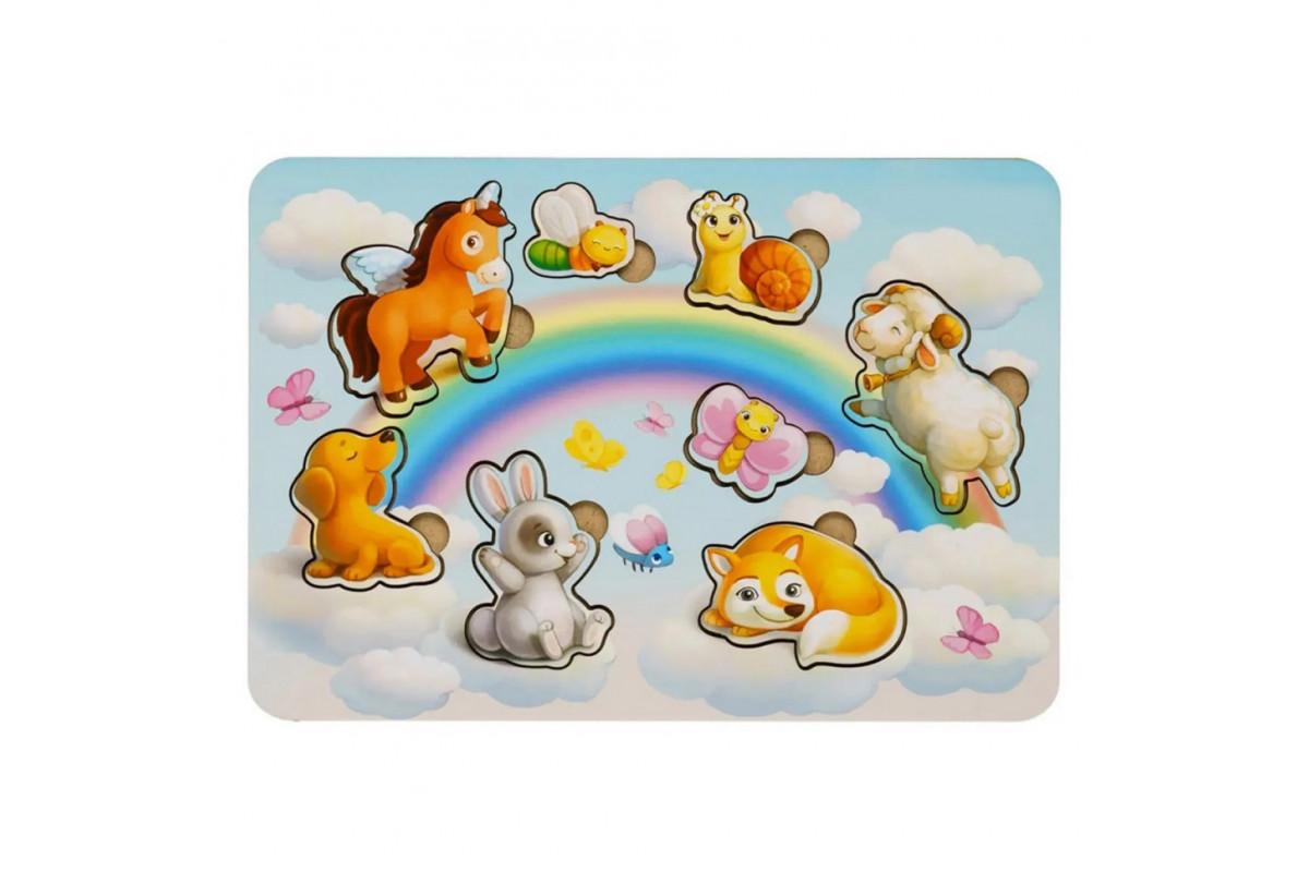 Деревянный пазл-вкладыш "Звери-2" Ubumblebees (ПСФ049) PSF049, 8 элементов