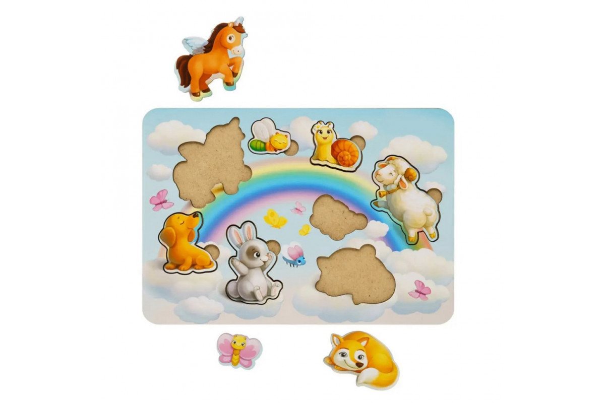 Деревянный пазл-вкладыш "Звери-2" Ubumblebees (ПСФ049) PSF049, 8 элементов