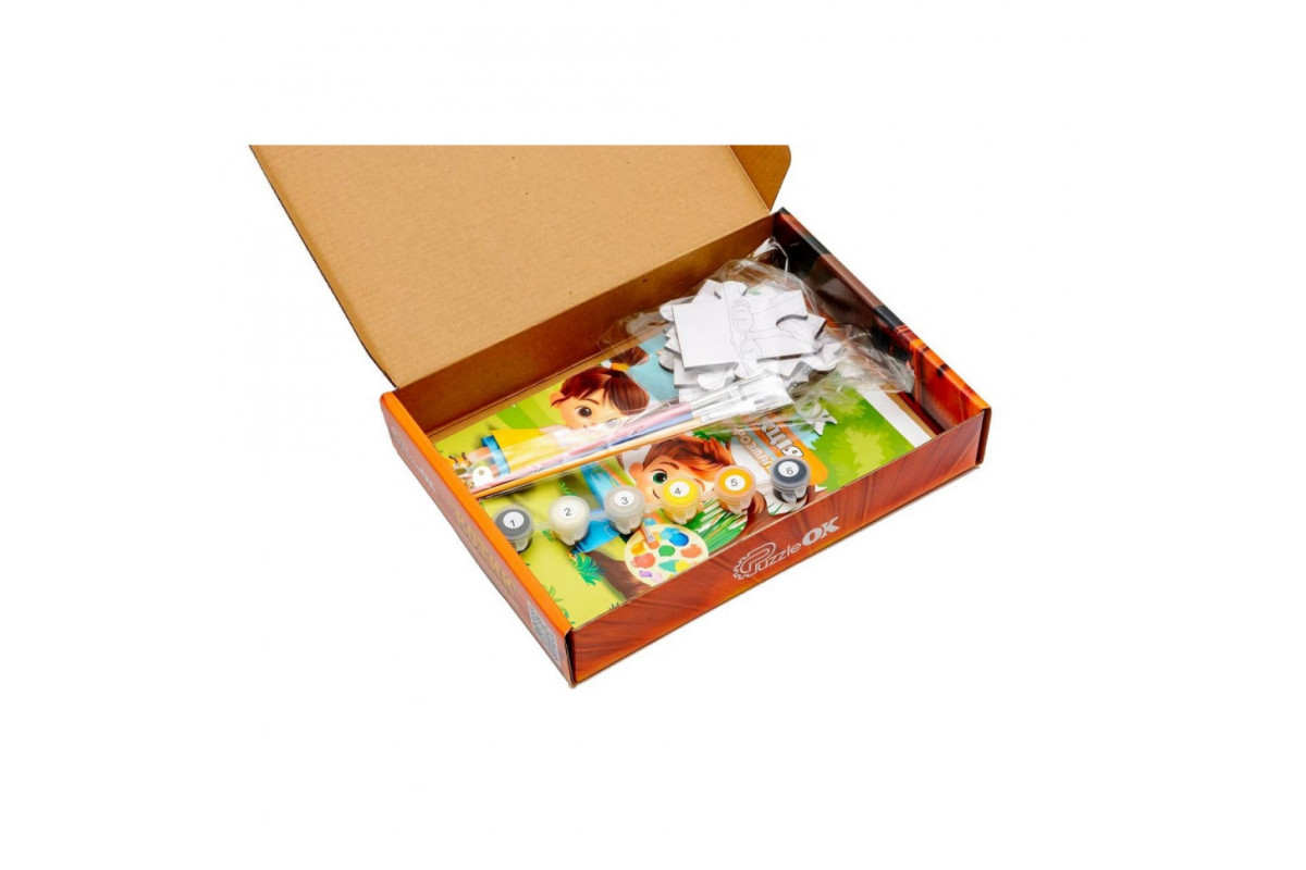 Деревянный пазл-раскраска А5 "Котик" Puz-22938 кисточка, краски, клейкая пленка