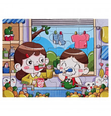 Детский деревянный пазл-вкладыш "Утренние процедуры" MD 1343-13, 12 элементов 15 х 11 х 0,4 см