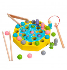 Деревянная игрушка Магнитная Рыбалка MD 1893(Yellow) рыбки, удочка, пинцет, палочки