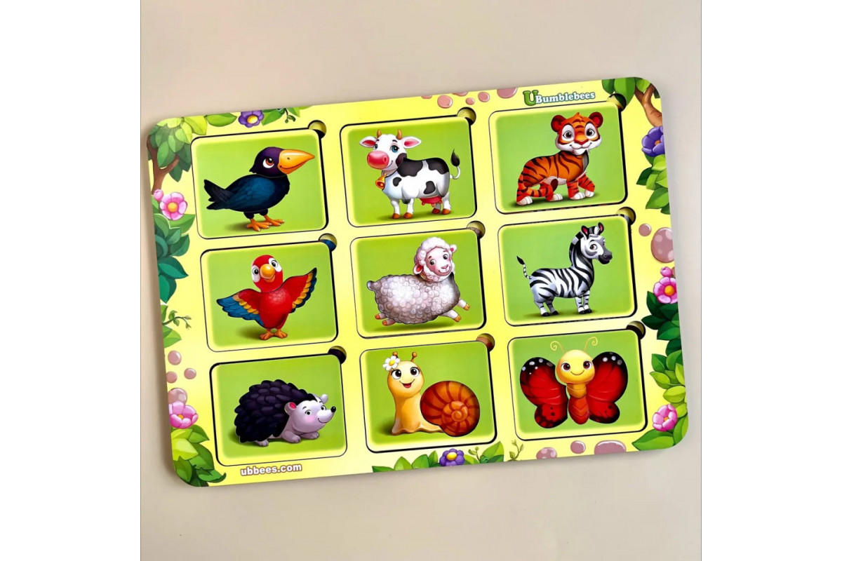 Деревянный пазл-вкладыш "Где чей узор?" Ubumblebees (ПСФ052) PSF052 сортер-трафарет