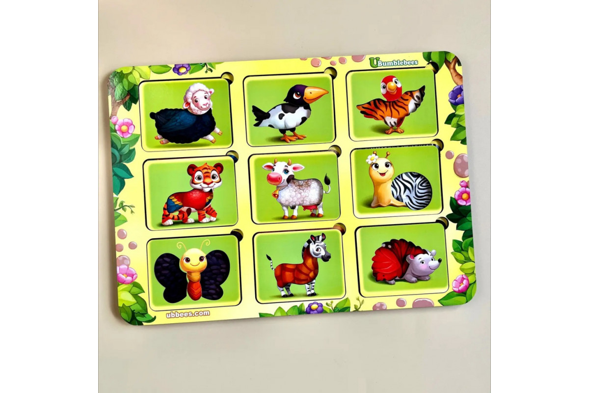 Деревянный пазл-вкладыш "Где чей узор?" Ubumblebees (ПСФ052) PSF052 сортер-трафарет