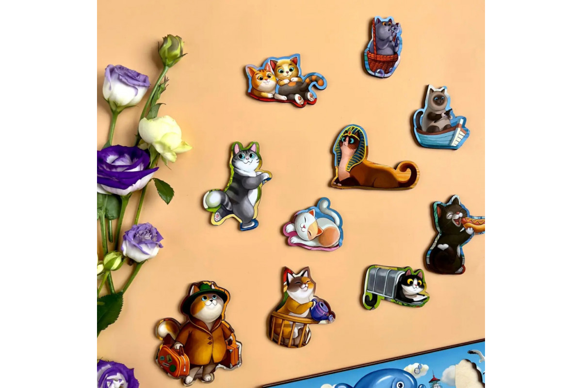 Деревянный пазл-вкладыш "Котики -1" Ubumblebees (ПСД128) PSD128 с домиком